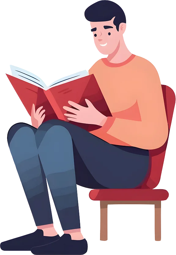 Person reading book on chair